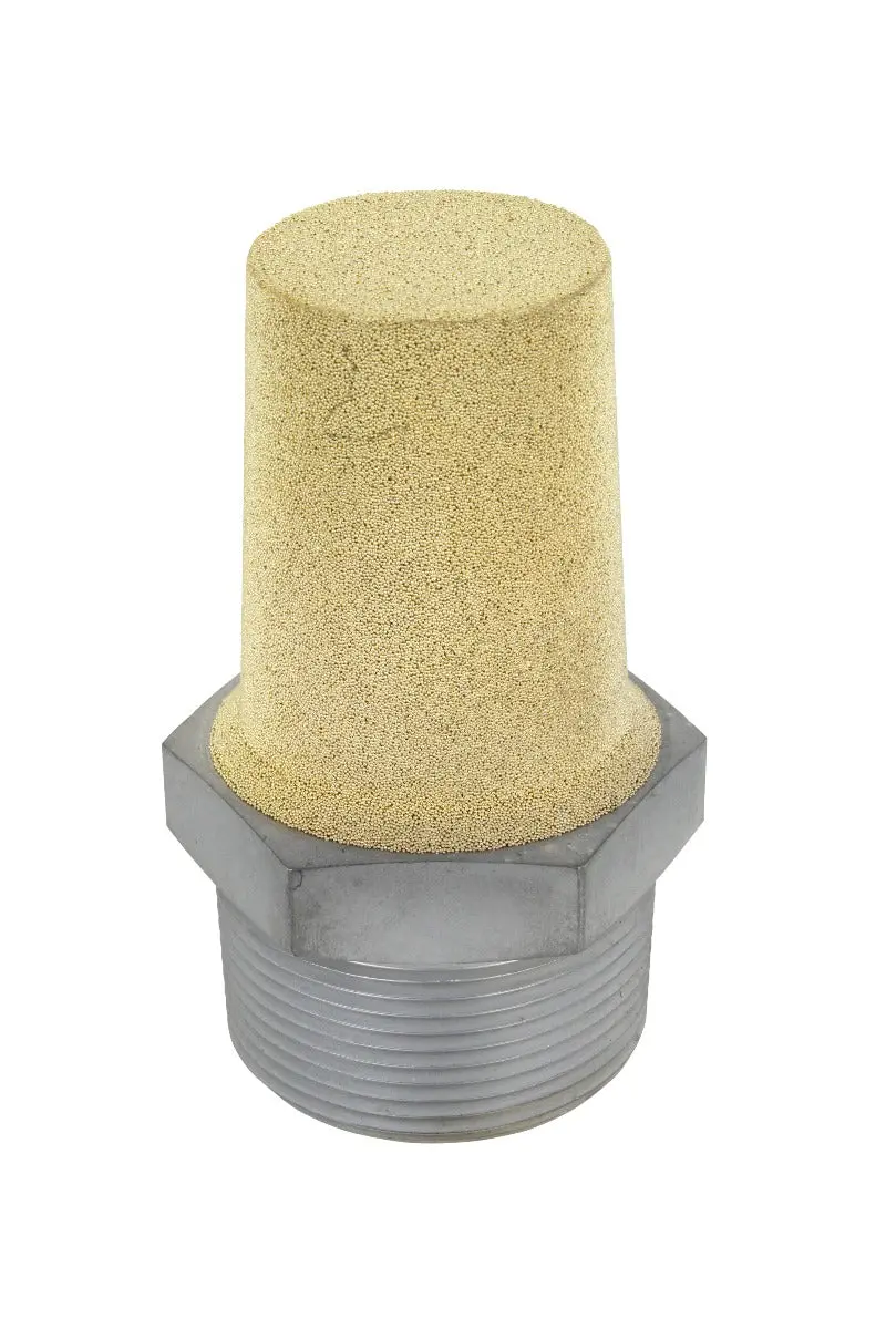 1-1/2″ MNPT High-Performance Exhaust Muffler – 40-Micron Bronze Diffuser