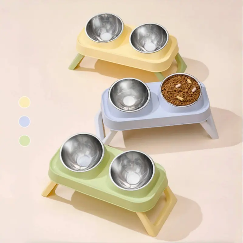 15-Degree Angled Dual-Bowl Pet Feeder – Stainless Steel Design