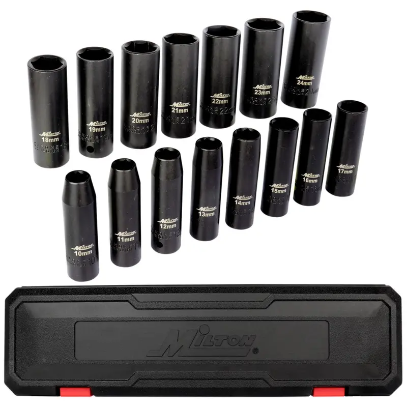 15-Piece 1/2-Inch Drive Deep Metric Impact Socket Set (10–24mm)