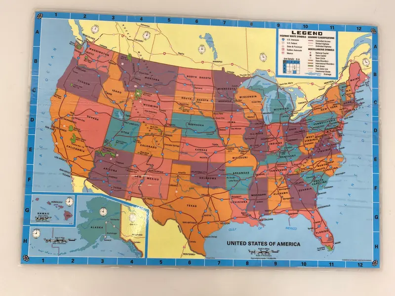 1992 AAA Laminated Map & Placemat: Washington, D.C. and United States — 14.5″ × 20.5″