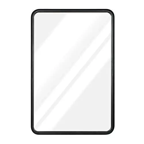 20″ x 30″ Black Metal Framed Rectangle Mirror – Deep-Set Rounded Corner Wall Decor for Bathrooms, Entryways & Living Spaces