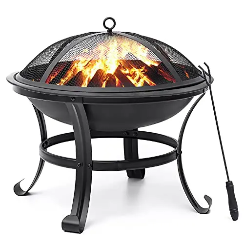 22-Inch Portable Wood-Burning Fire Pit – Compact Steel Bonfire Bowl for Backyard, Deck or Camping, Includes Spark Screen & Poker