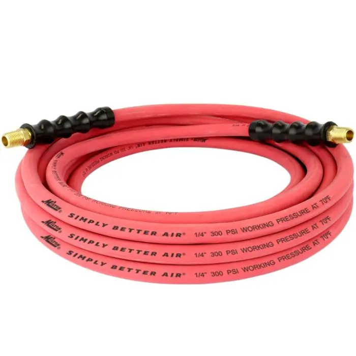 25-Foot Lightweight 1/4″ ID Rubber Air Hose with 1/4″ NPT Male Ends