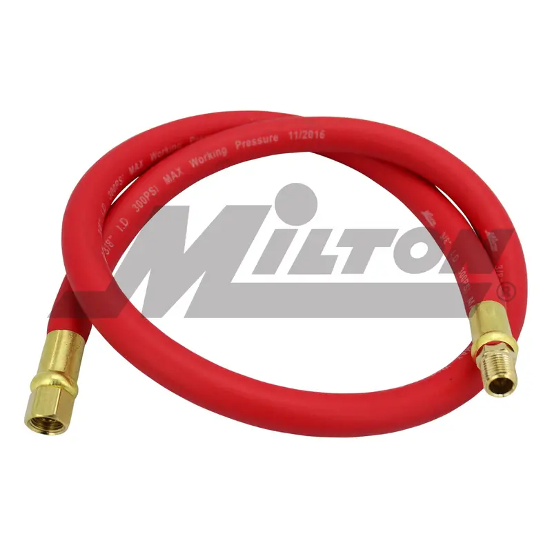 3/8″ x 3 ft. Compact Air Leader Rubber Hose with Brass 1/4″ NPT Ends – 300 PSI Max