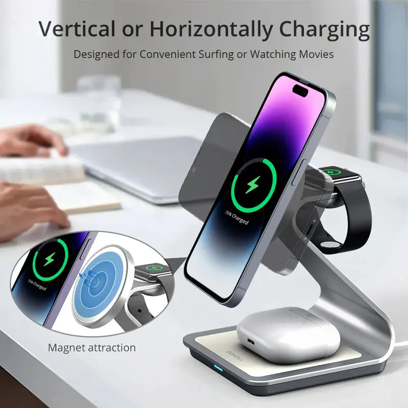 3-in-1 Magnetic Wireless Charging Pad – Compatible with iPhone & Apple Watch