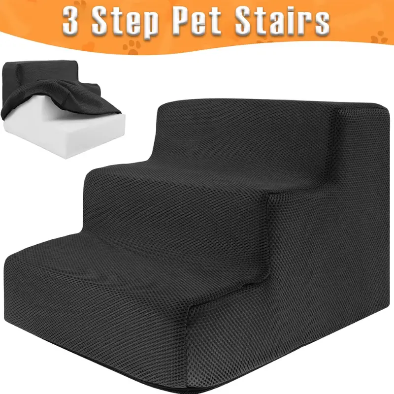 3-Step High-Density Foam Pet Stairs with Anti-Slip Treads