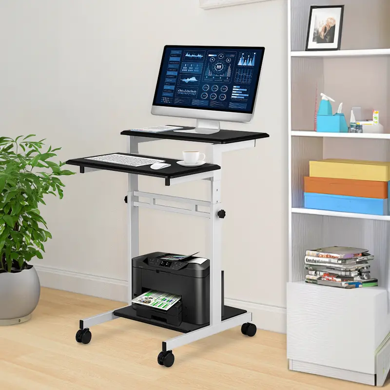 3-Tier Height-Adjustable Laptop Stand with Locking Casters