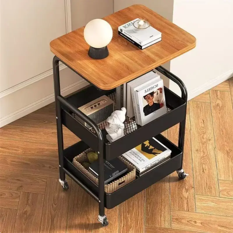 3-Tier Rolling Utility Cart Featuring Solid Wood Top