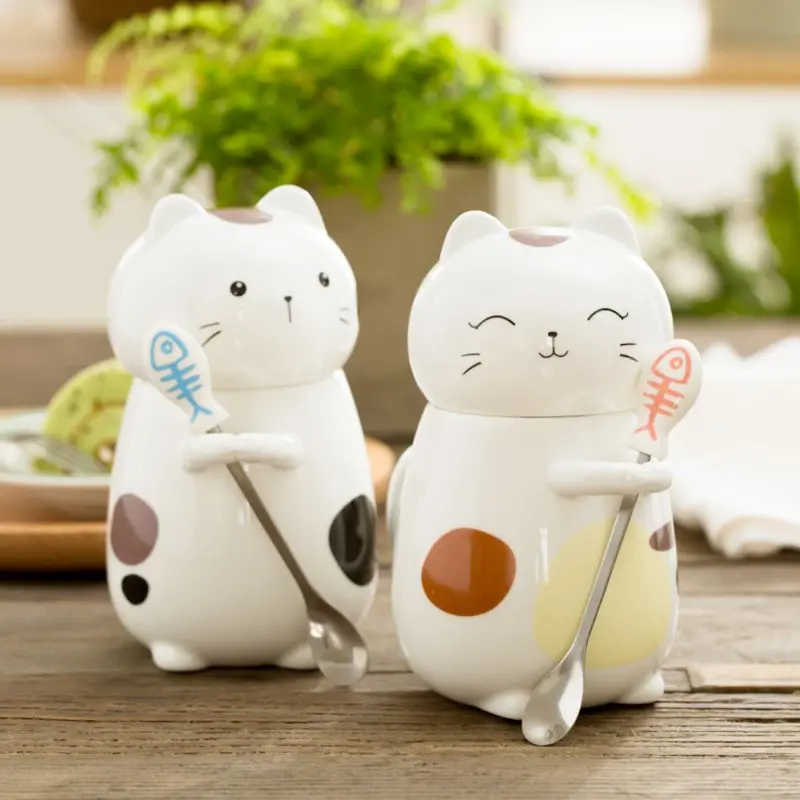 3D Sculpted Cat-Shaped Mug with Matching Spoon