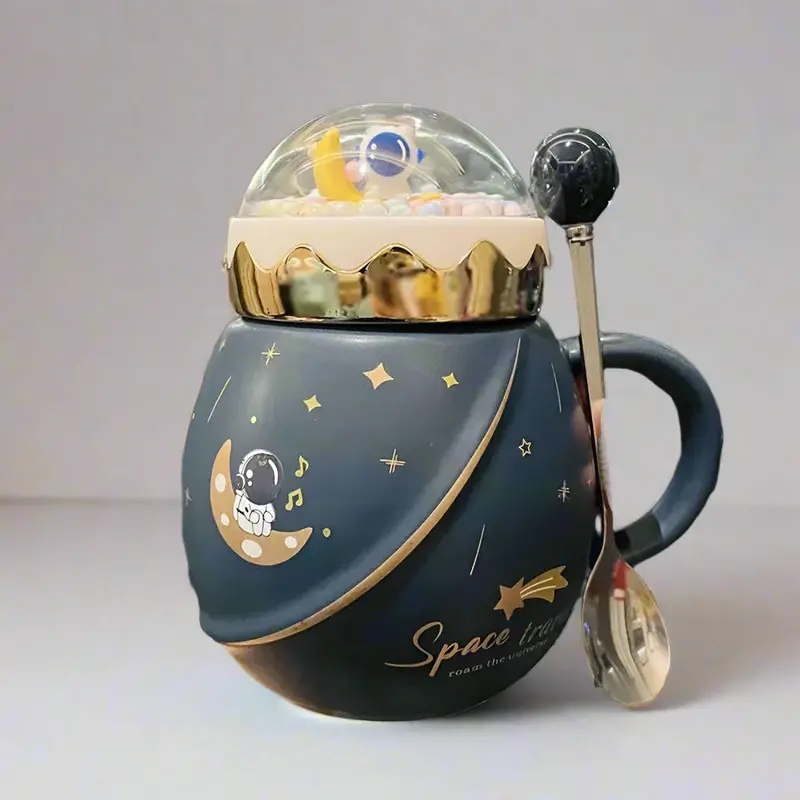 3D Space-Themed Ceramic Mug with Leak-Proof Lid