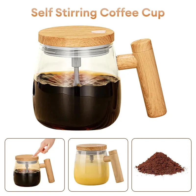 400ml Self-Stirring Glass Coffee Mug with Auto-Mix Feature