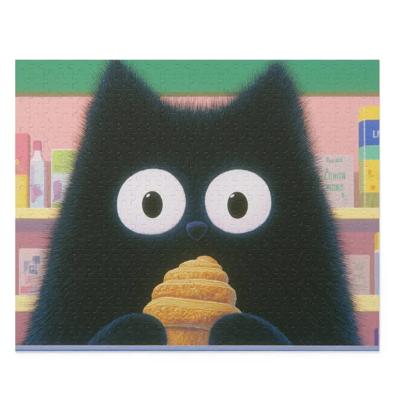 500-Piece Jigsaw Puzzle: French Cat Enjoying a Croissant
