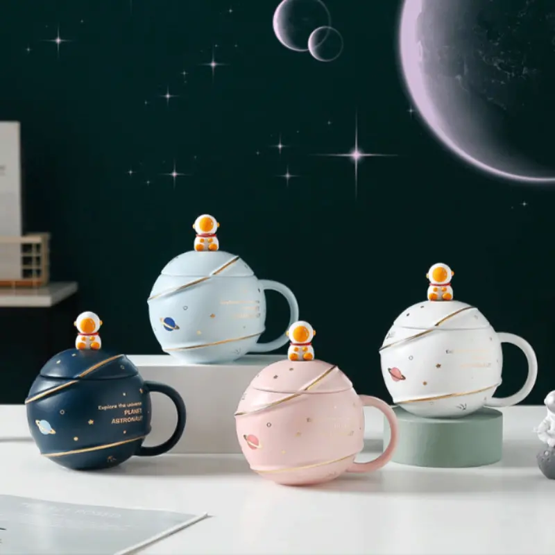 500ml Space-Themed Cartoon Travel Coffee Mug with Leak-Proof Lid
