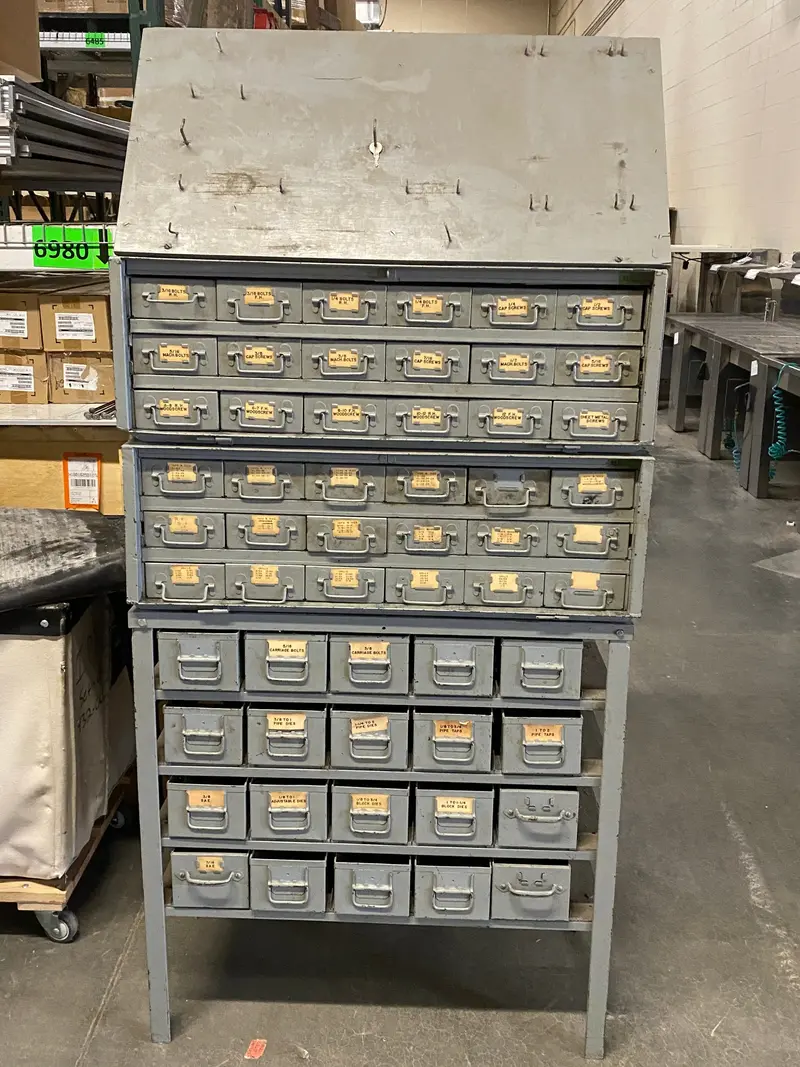 56-Drawer Heavy-Duty Tiered Parts Storage Cabinet