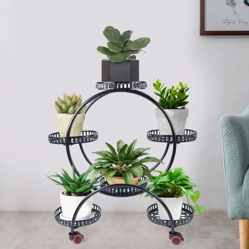 6-Tier Circular Metal Plant Stand – Indoor/Outdoor Flower Shelf