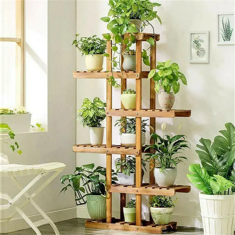 6-Tier Natural Wood Plant Stand for Home Decor & Organization