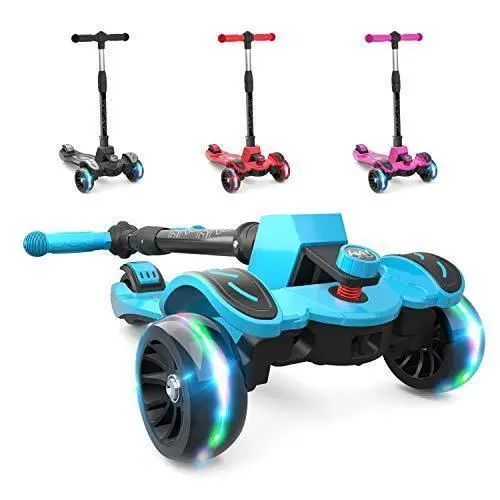 6KU Lean-to-Steer Kids’ Kick Scooter – Adjustable Handlebar Height & Glow-in-the-Dark Wheels for Ages 3–8 (Blue)