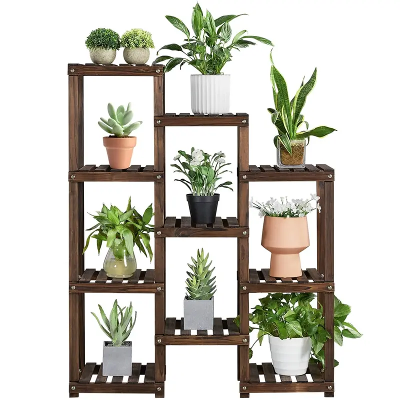 7-Tier Rustic Wooden Plant Stand – Tall Floor Display Shelf for Pots