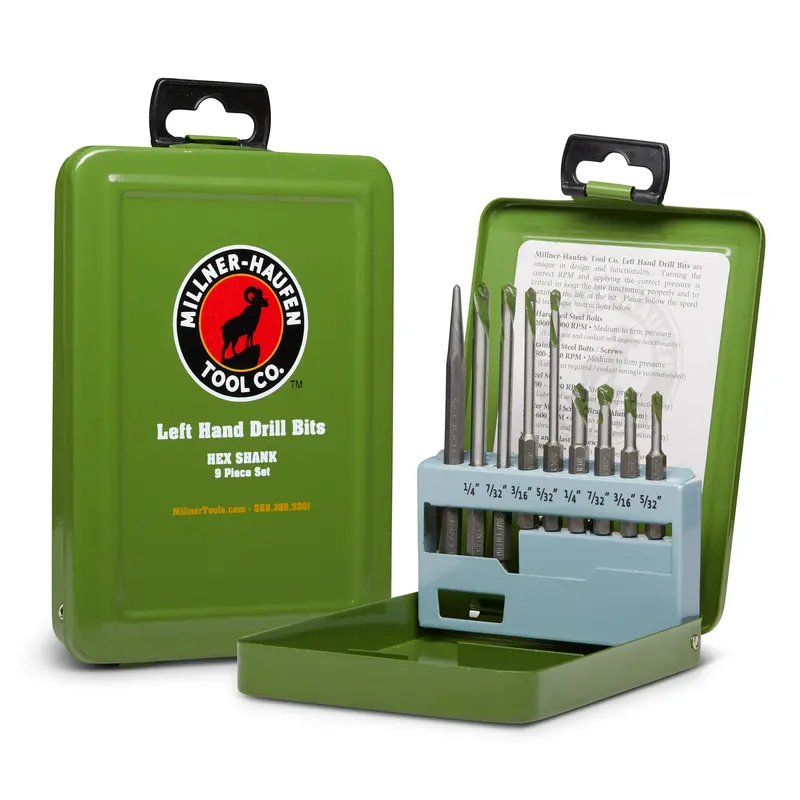9-Piece Left-Hand Twist Drill Bit Set – Reverse-Thread Design for Broken Bolt Extraction