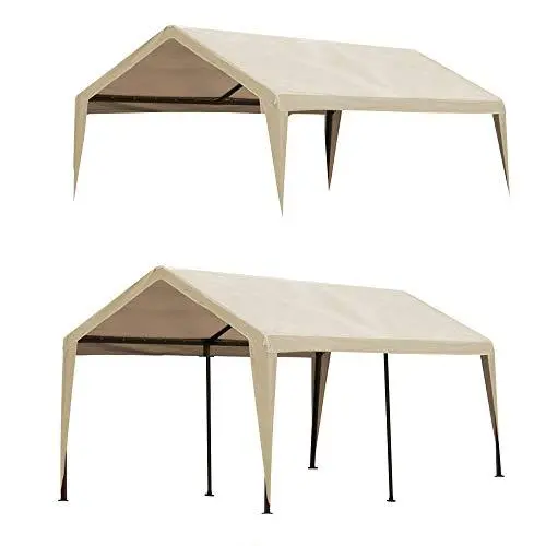 Abba Patio Carport Canopy Replacement – 10′ x 20′ Beige Fabric Cover with Pole Skirts & Bungees (Frame Sold Separately)