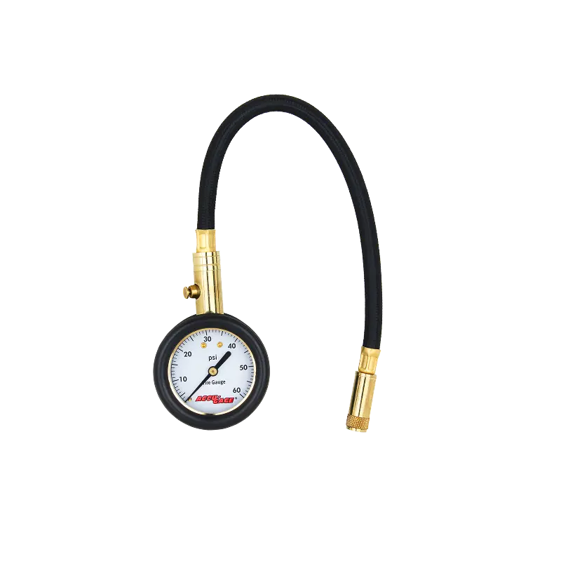 ACCU-GAGE® by Milton Dial Tire Pressure Gauge – ANSI-Certified, 0–60 PSI, Straight Chuck & 11″ Braided Hose