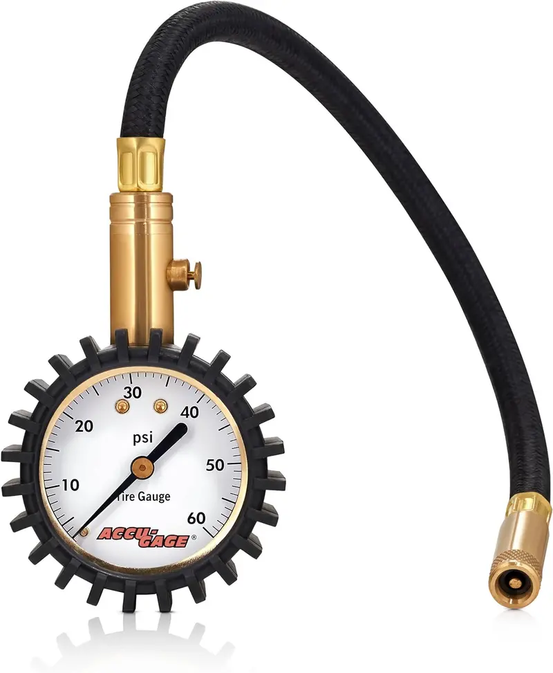 Accu-Gage RH60X Professional Straight-Chuck Tire Pressure Gauge (60 PSI with Rubber Guard)