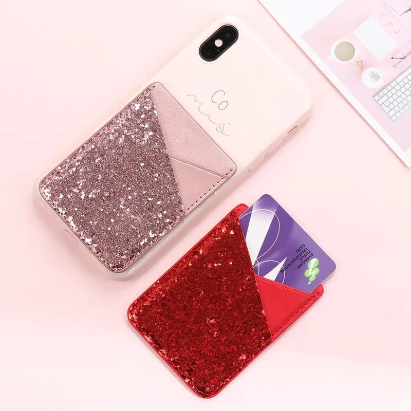 Adhesive Sequin Card Holder Pouch for Phone Cases