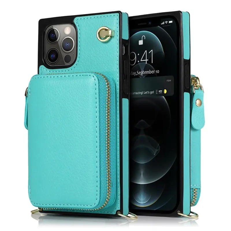 Adjustable Crossbody iPhone Wallet Case with Zipper