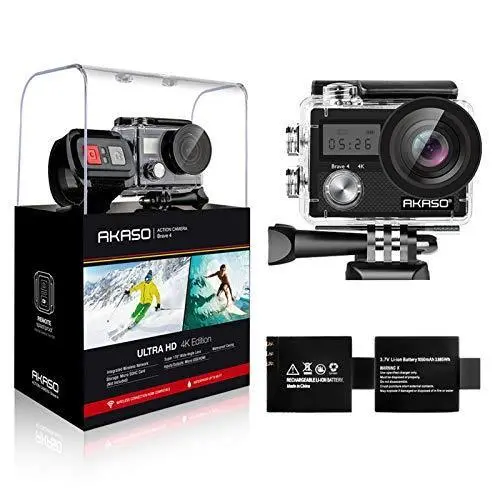 AKASO Brave 4 Ultra HD Action Camera – 4K/30fps WiFi Waterproof Cam with EIS, 30m Submersion, Remote & Dual-Battery Kit