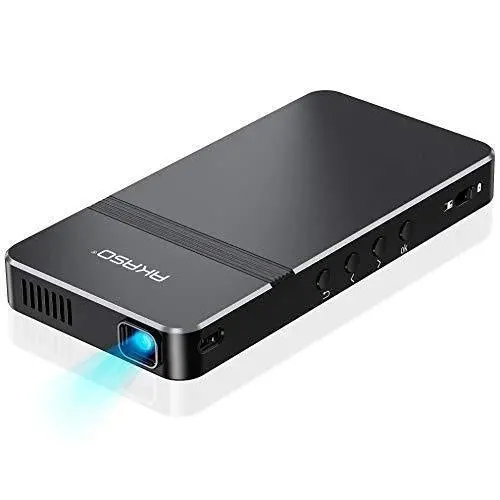 AKASO Mini DLP Projector – Portable 50 ANSI Lumens Pocket-Sized HDMI Projector with Rechargeable Battery and Stereo Sound