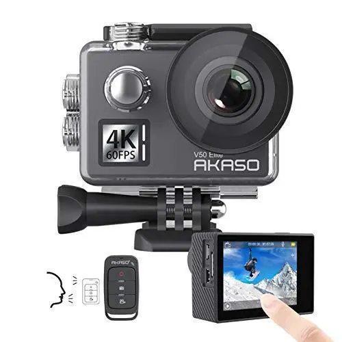 AKASO V50 Elite 4K Action Camera – 60fps Video, Touchscreen, Voice Control, EIS Stabilization, 131ft Waterproofing & Remote Kit