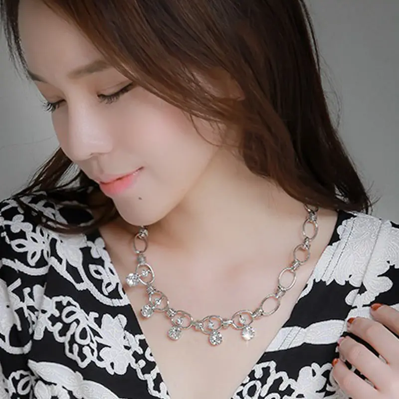 Alana Silver-Tone Crystal Necklace – Sleek Chain with Brilliant Accents