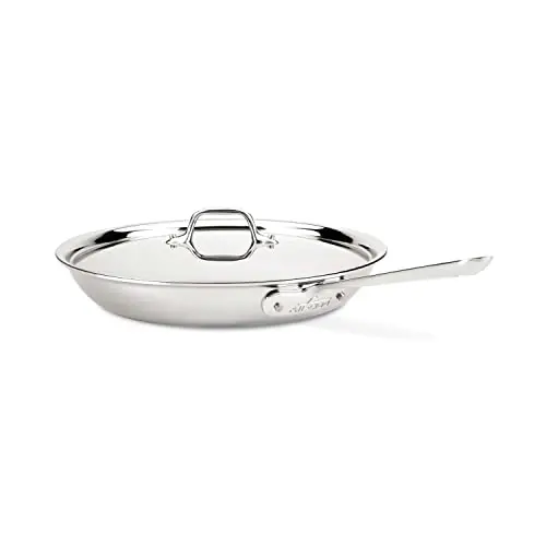 All-Clad D3 Stainless 12-Inch Fry Pan with Lid – Tri-Ply Professional Cookware, Silver