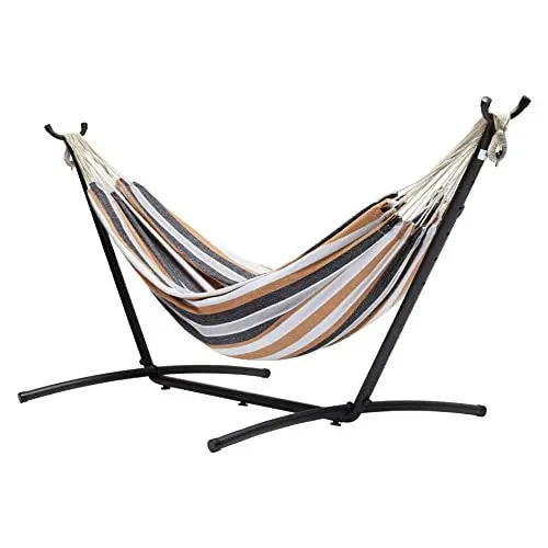 Amazon Basics Double Hammock Set – Includes 9-Foot Steel Stand, Carrying Bag, and 400 lb Weight Capacity (Multi-Color)