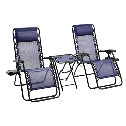 Amazon Basics Zero Gravity Recliner Chair – Adjustable Outdoor Lounge with Side Table and Cushion (2-Pack, Blue)