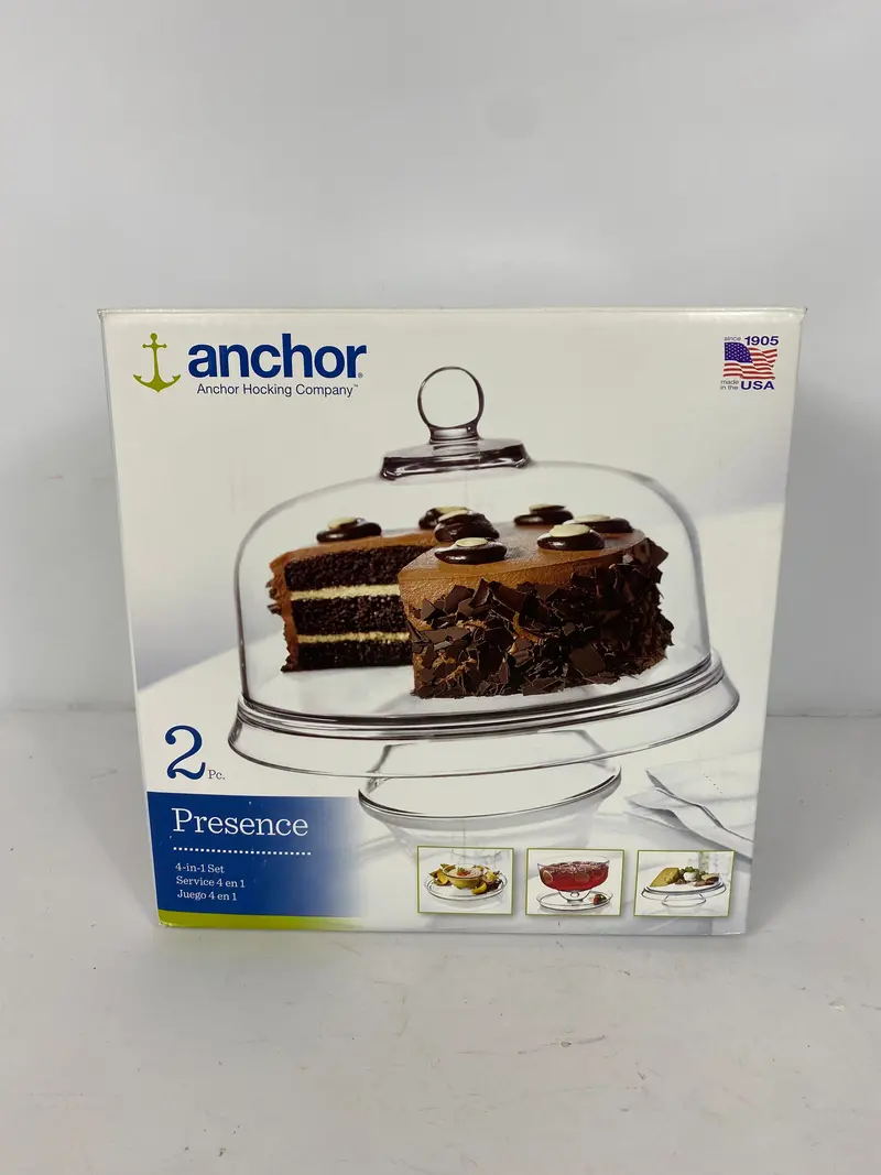 Anchor Hocking Presence Footed Cake Stand with Clear Dome Lid