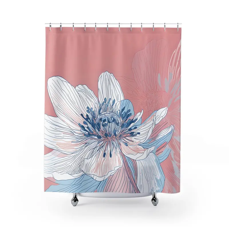 Anemone Flower Shower Curtain with Delicate Bloom Motif