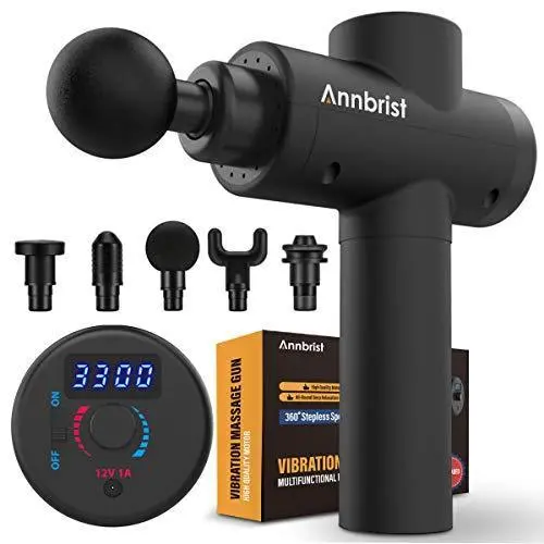Annbrist Quiet Massage Gun – 600–3300 RPM Brushless Motor, Stepless Speed Control, Digital Display & Heat-Free Deep Tissue Relief (Black)