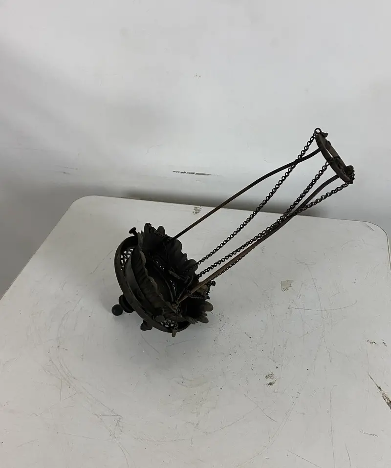 Antique Cast Iron Oil Lamp – No Glass Shade Included
