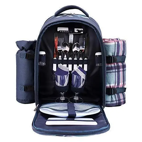 Apollo Walker 2-Person Picnic Backpack – Insulated Cooler Bag with Detachable Wine Holder, Blanket, and Tableware (Blue)