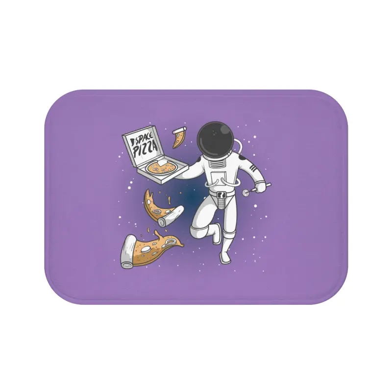 Astronaut Enjoying Space Pizza Bath Mat