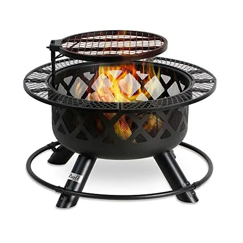 BALI OUTDOORS 32-Inch Wood-Burning Fire Pit with Grill – Black, Compact Backyard Design