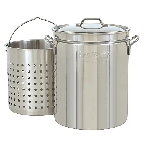 Bayou Classic 44-Quart Stainless Steel Stockpot with Steaming Basket – Heavy-Duty Cookware for Boils, Gumbo & Stews