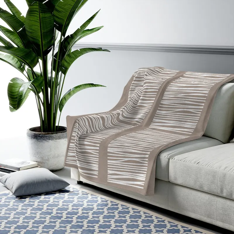 Beige Abstract Linear Texture Plush Throw Blanket