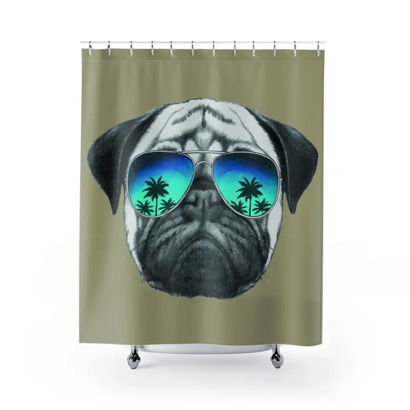 Beige Pug Wearing Sunglasses Shower Curtain