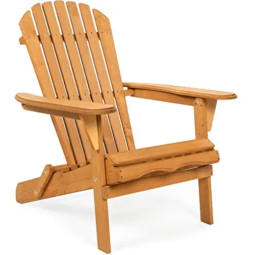 Best Choice Products Adirondack Lounger Chair – Foldable Wooden Accent Seating with Natural Finish for Outdoor Relaxation (Brown)