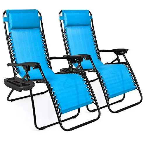 Best Choice Products Dual Zero-Gravity Mesh Recliners – Adjustable Lounge Chairs with Pillows & Cup Holders (Light Blue)
