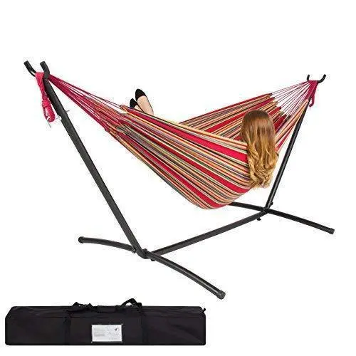 Best Choice Products Portable Double Hammock with Compact Steel Stand & Carry Bag – Red