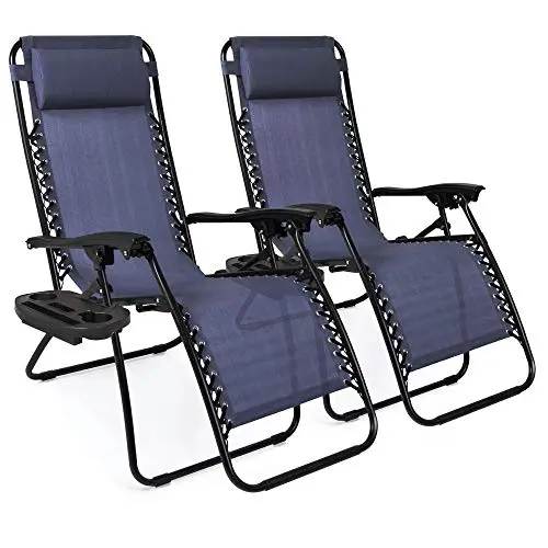 Best Choice Products Zero Gravity Recliner Set – 2-Unit Steel Mesh Lounge Chairs with Pillows, Cup Holders & Adjustable Backrests (Blue)