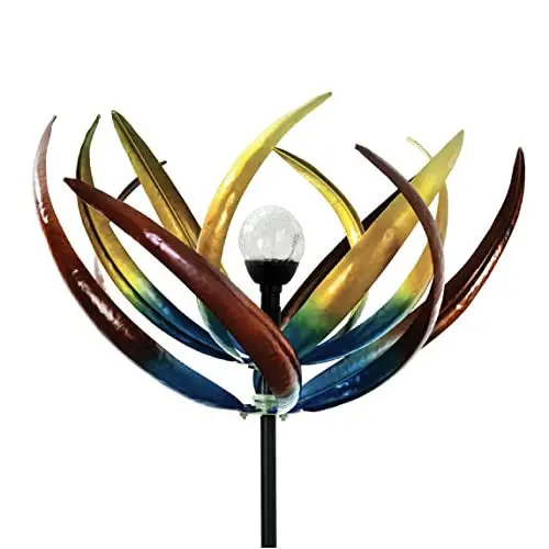 Bits and Pieces 74-Inch Solar-Powered Multi-Color Tulip Wind Spinner Garden Decor